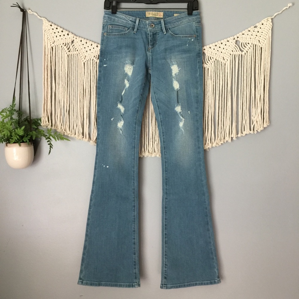 Guess NWOT Mini Flare Destroyed Light Wash Jeans